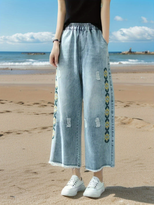 Yellow Diamond Embroidered Jeans