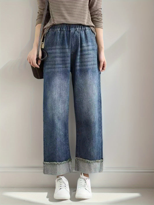 Curled Solid Color Jeans