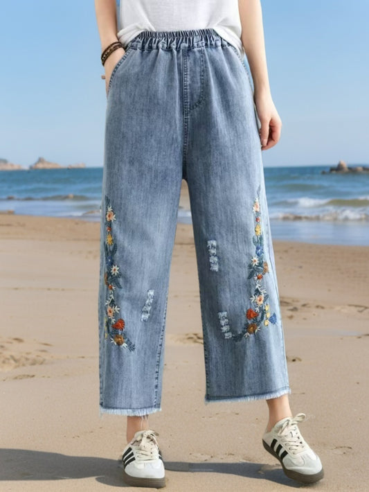 Flower Vine Green Leaf Jeans