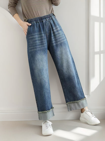 Curled Solid Color Jeans