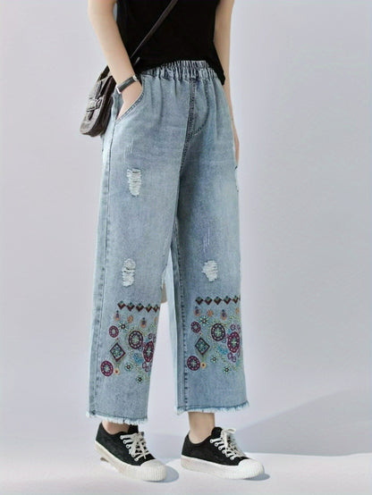 Bohemian Circle Embroidered Jeans