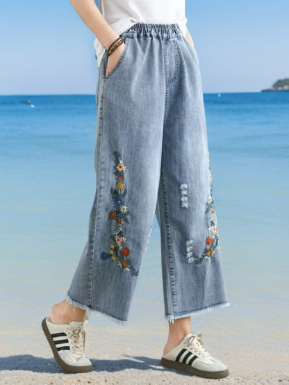 Flower Vine Green Leaf Jeans