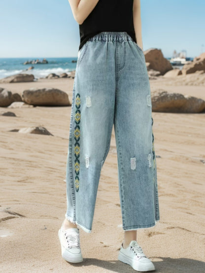 Yellow Diamond Embroidered Jeans