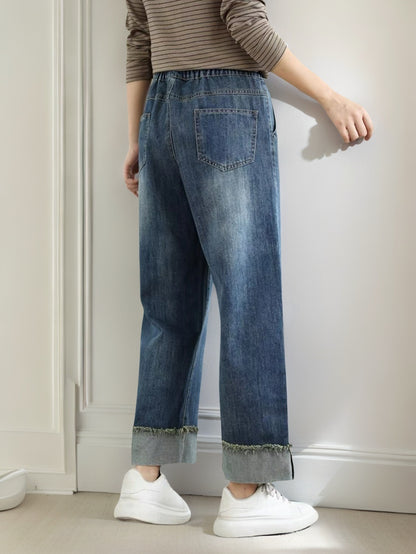 Curled Solid Color Jeans
