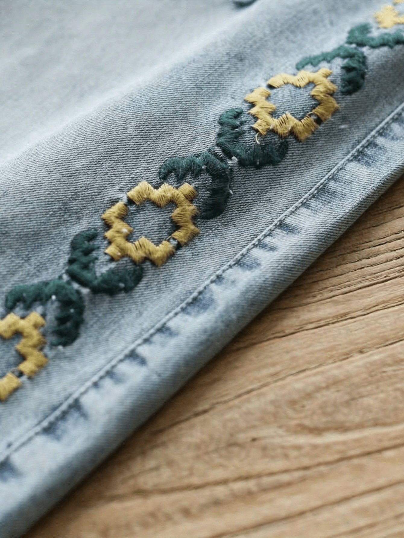 Yellow Diamond Embroidered Jeans