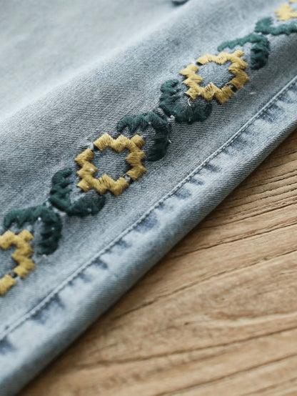 Yellow Diamond Embroidered Jeans