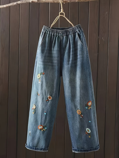 Flowers Embroidered Jeans