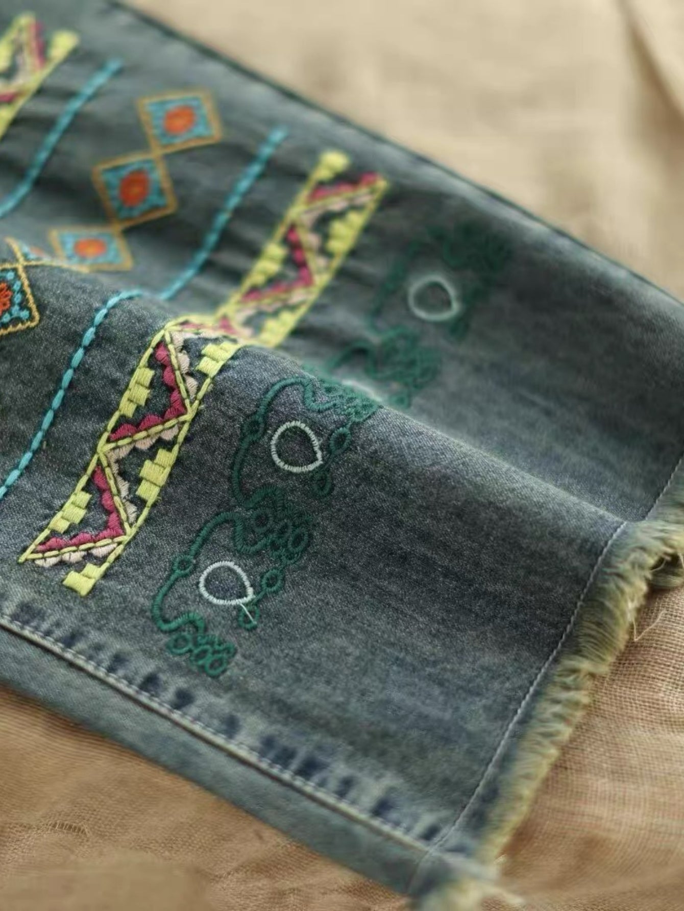 Deep Blue Diamond Embroidered Jeans
