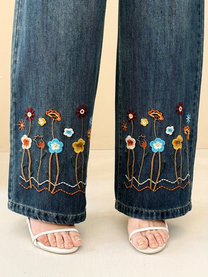 Jeans With Printed Pants Legs