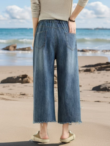 Deep Blue Floral Vine Embroidered Jeans