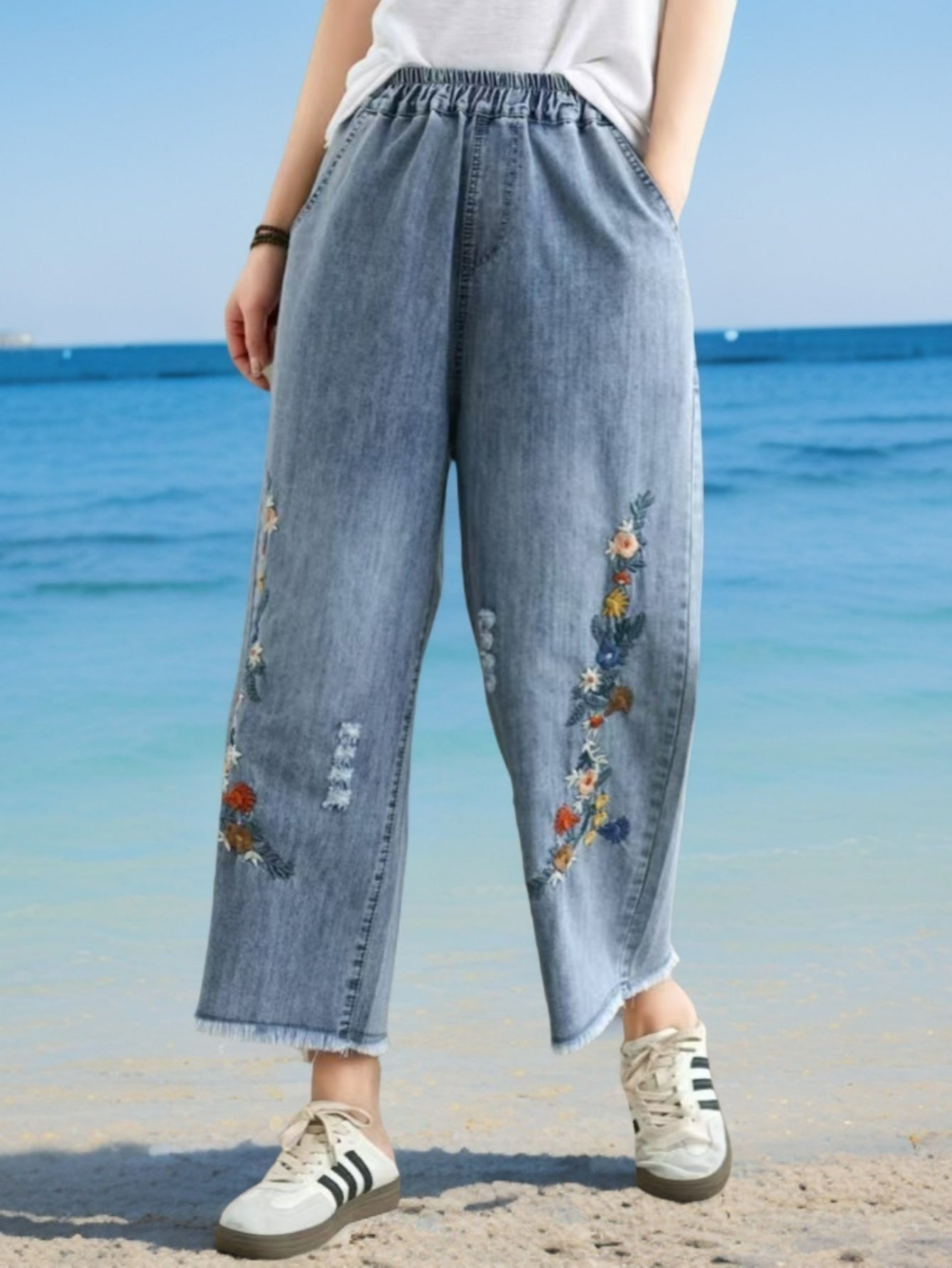 Flower Vine Green Leaf Jeans