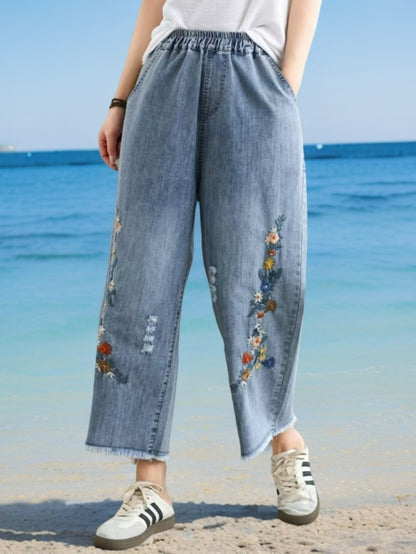 Flower Vine Green Leaf Jeans