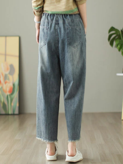 Deep Blue Diamond Embroidered Jeans