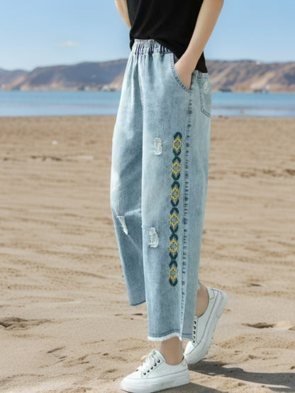 Yellow Diamond Embroidered Jeans