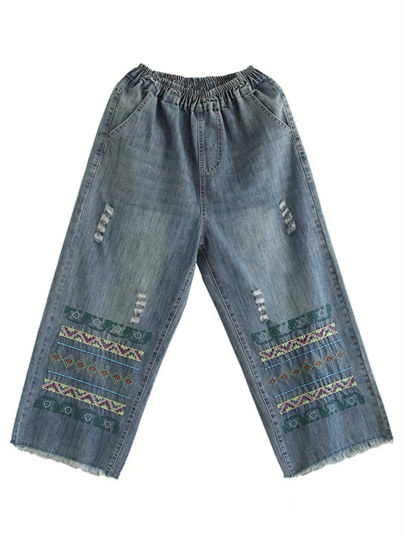 Deep Blue Diamond Embroidered Jeans