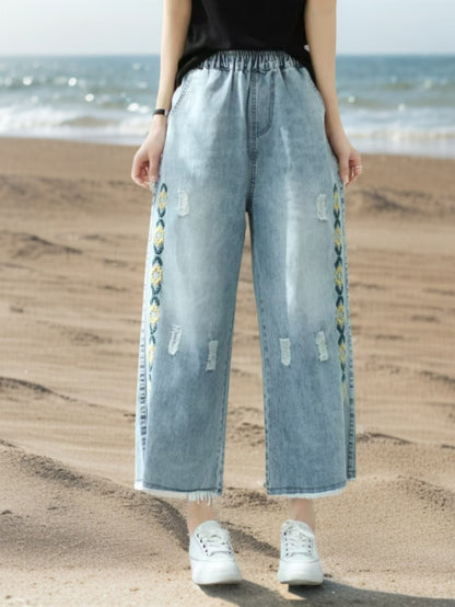 Yellow Diamond Embroidered Jeans