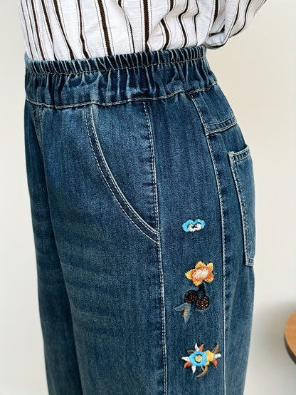 Side embroidery tassel Straight Jeans