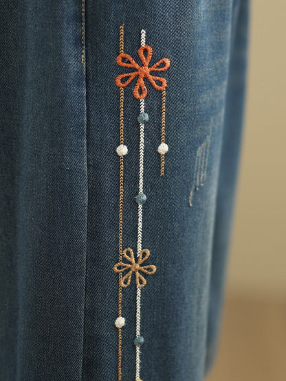 Harem pants with Side embroidery tassel