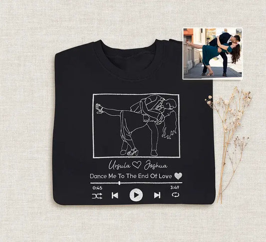 💖For Lover💖Custom Embroidered Portrait Sweatshirt With Song, Embroidered Outline Photo Sweatshirt, Personalized Couple Hoodies