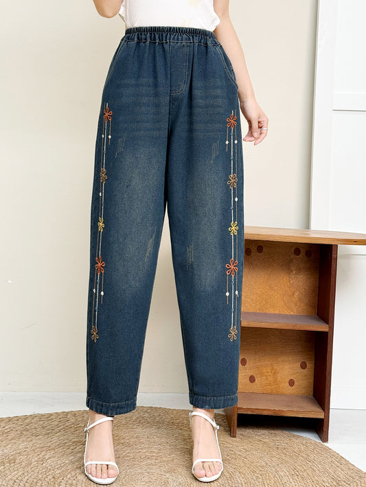 Harem pants with Side embroidery tassel