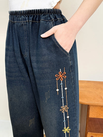 Harem pants with Side embroidery tassel