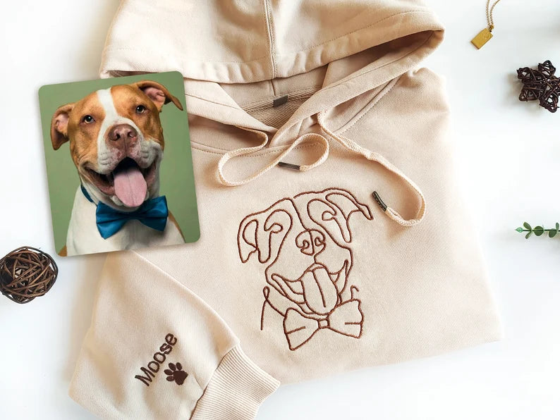 Custom embroidered dog hoodie, personalized single thread pet sweatshirt