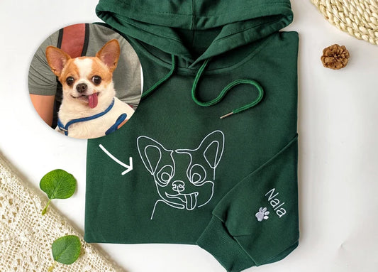 Custom embroidered dog hoodie, personalized single thread pet sweatshirt