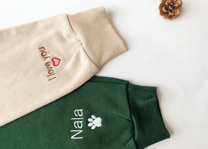 Custom embroidered dog hoodie, personalized single thread pet sweatshirt