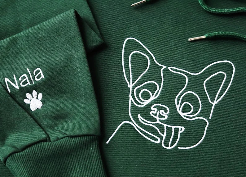 Custom embroidered dog hoodie, personalized single thread pet sweatshirt